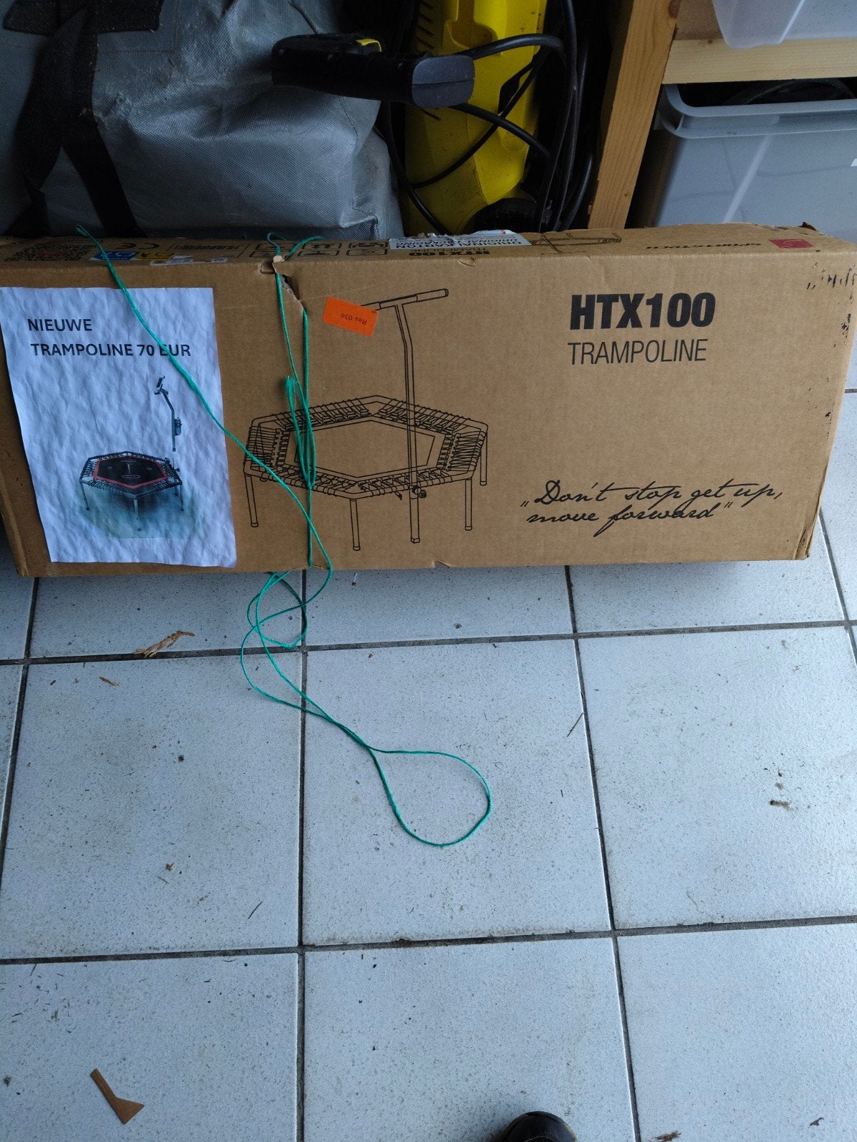 Nieuwe trampoline met steunbaar en hartslagmeter, Ophalen