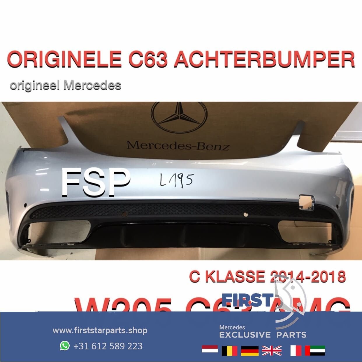 W205 C63 AMG ACHTERBUMPER + DIFFUSER ZWART ORIGINEEL Mercede, Arrière, Utilisé, -, -
