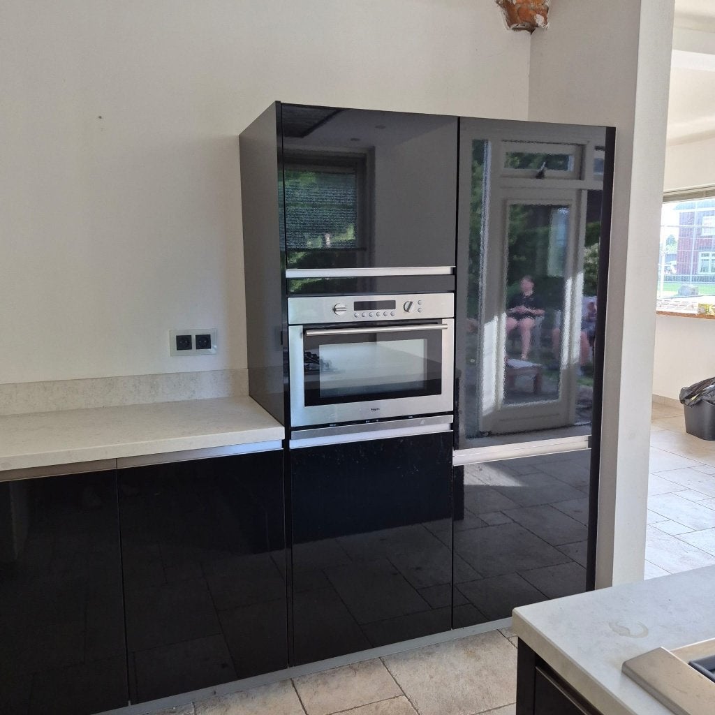 Moderne Zwarte Hoogglans Eiland Keuken+ Pelgrim GEDEMONTEERD, Huis en Inrichting, Keuken | Complete keukens, Zwart, Ophalen of Verzenden