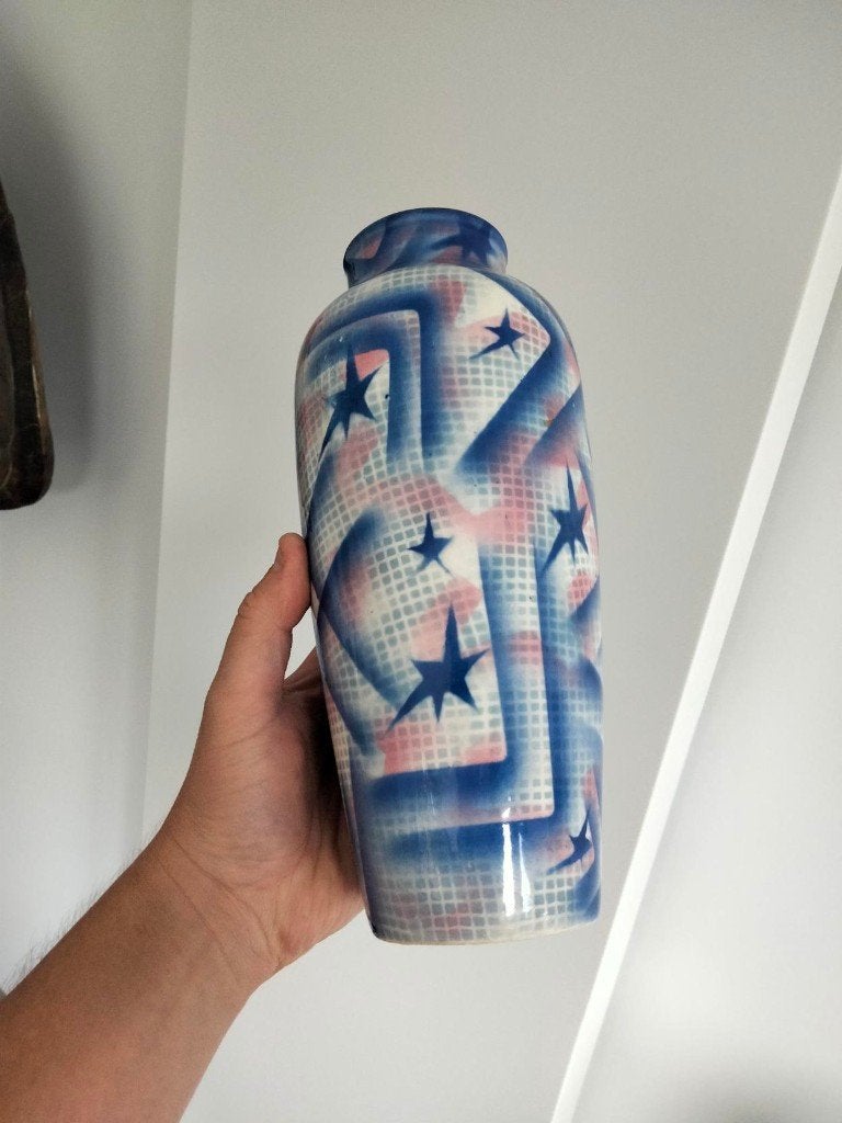 1920s Art Deco vaas keramiek Spritzdekor, Ophalen of Verzenden