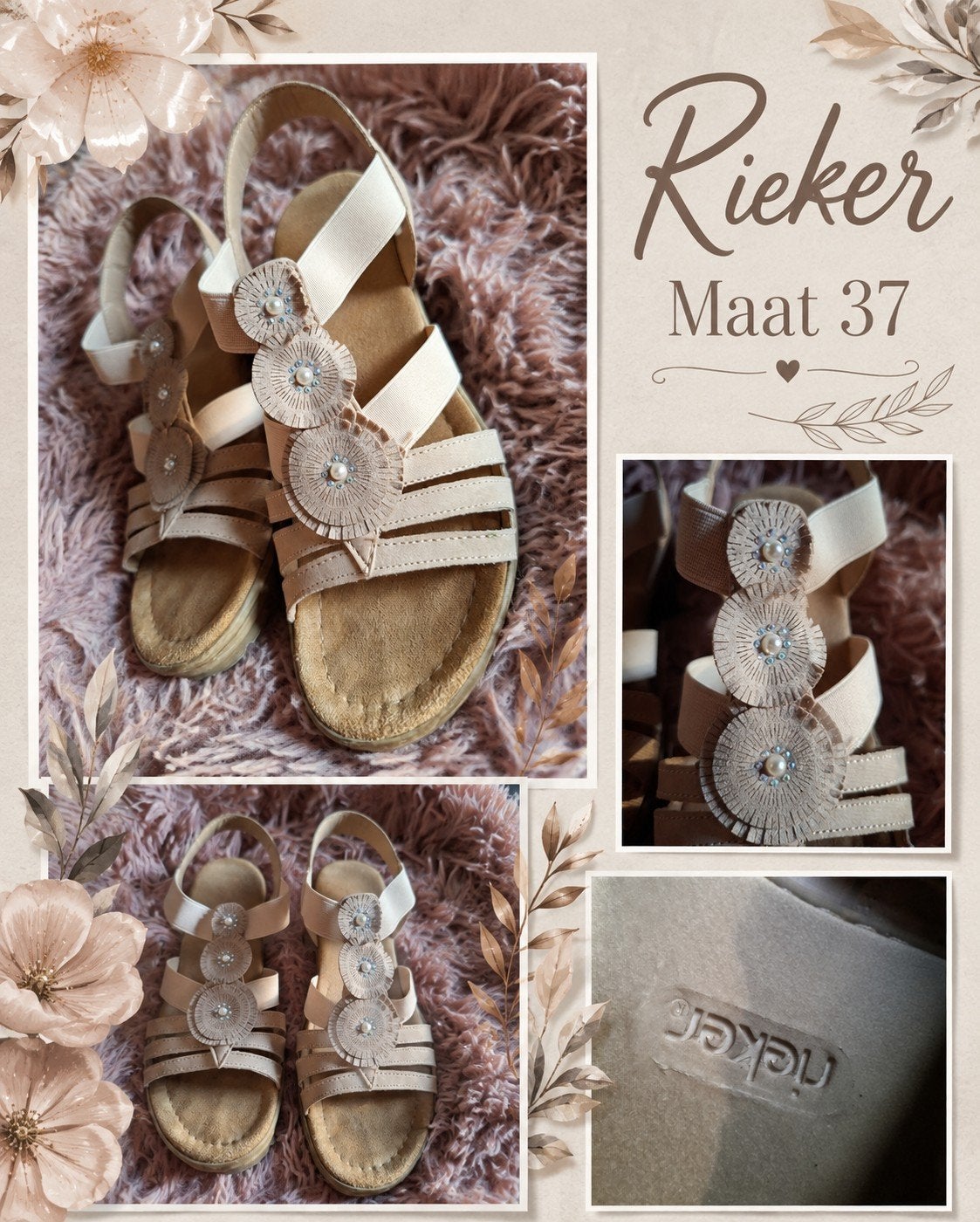 Sandales à talons beiges/boho Rieker - Taille 37, Beige, Enlèvement, Porté, Sandales et Mûles