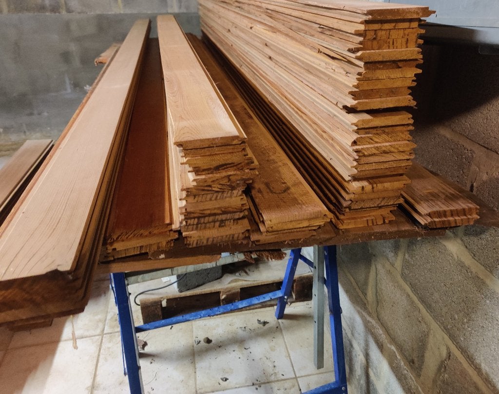 Planches en bois de cèdre 12 mm à rainure/languette /154 pcs, Planche, 300 cm ou plus, Comme neuf, Autres essences de bois