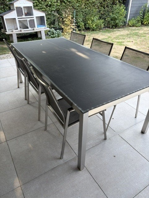 tafel en stoelen voor tuin, Ophalen, Gebruikt, Rechthoekig, Metaal