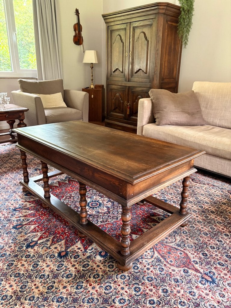 Massief houten salontafel (klassieke stijl), Ophalen, 100 tot 150 cm, Klassiek, Eikenhout