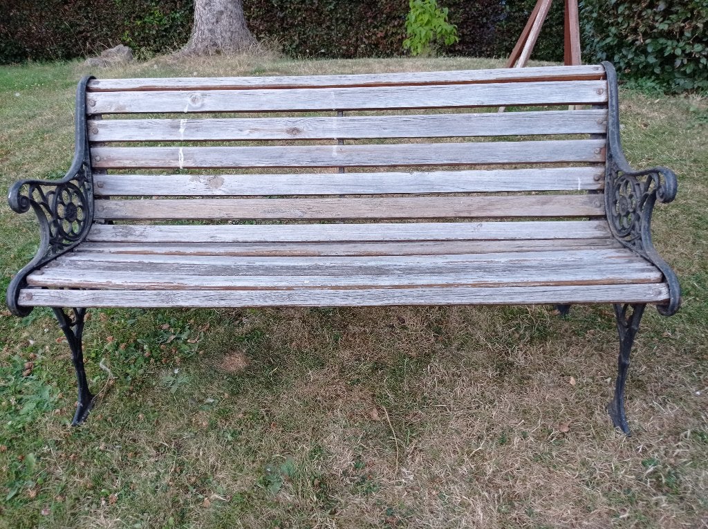 tuinbank met zijkant in gietijzer, Tuin en Terras, Tuinbanken, Ophalen, Gebruikt, Hout