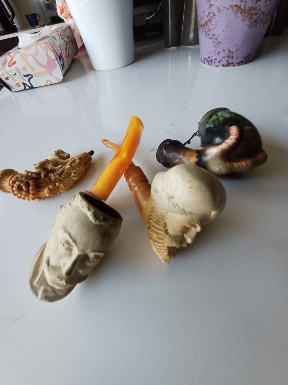 3 meerschuim pijpen en eentje porselein, Ophalen of Verzenden