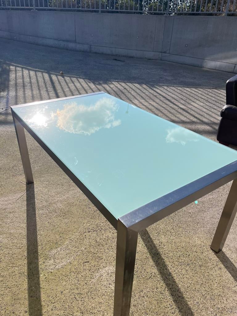 Glazen tafel 160cm op 100cm, Huis en Inrichting, Tafels | Eettafels, Ophalen, Gebruikt, 100 tot 150 cm, Vijf personen of meer