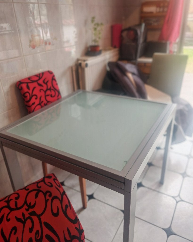 Table à manger extensible, 150 à 200 cm, Cinq personnes ou plus, Verre, Comme neuf