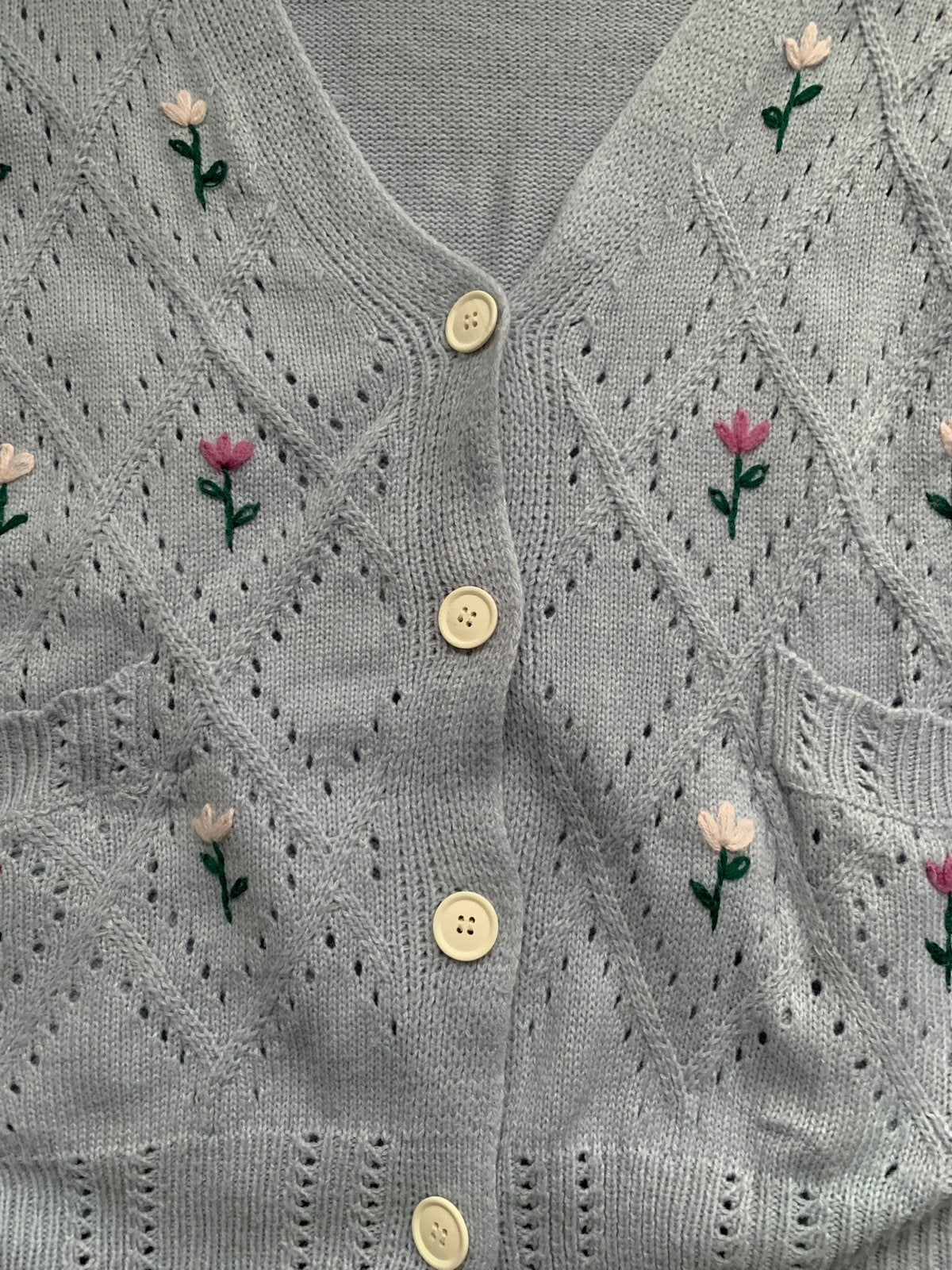 Blauwe gilet met bloemen xl, Ophalen of Verzenden, Zo goed als nieuw, Maat 46/48 (XL) of groter, Blauw