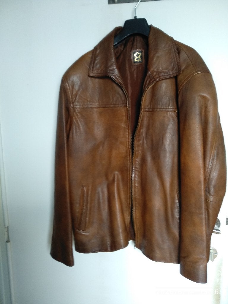 Veste en cuire brune, Brun, Enlèvement, Porté, Taille 48/50 (M)