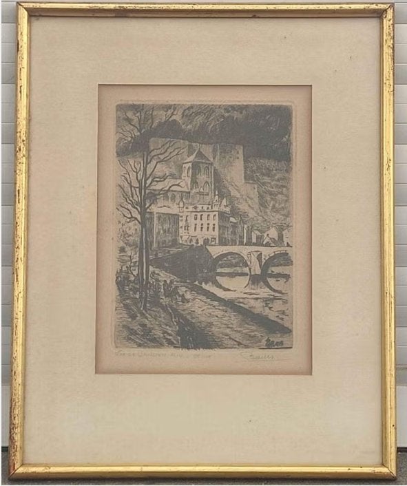 Gravure vue de l ancien huy signe Marcel bauer, Antiquités & Art, Art | Eaux-fortes & Gravures, Enlèvement ou Envoi, Gravure