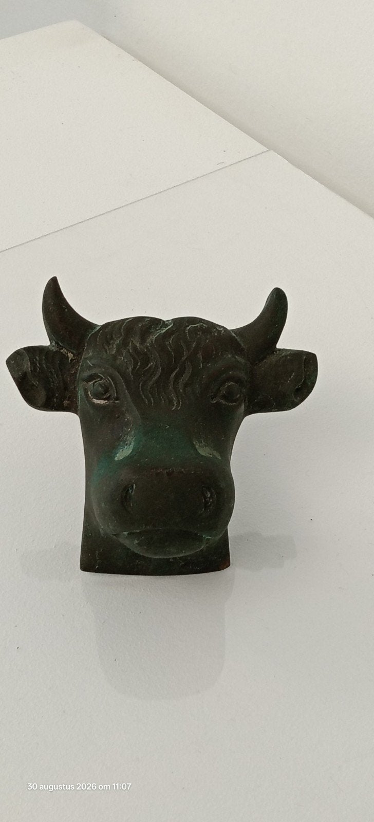 zware oude deurknop in metaal. Koe, stier. 10 x 10 cm, Ophalen of Verzenden, Brons