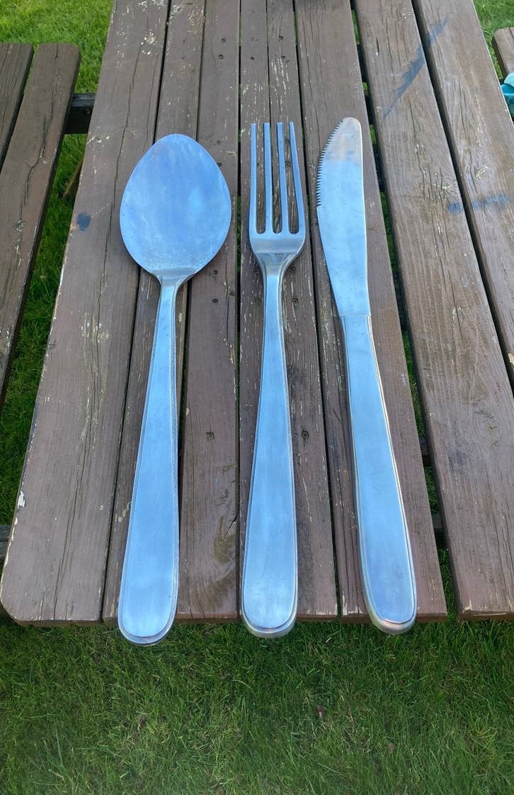 XXL Metalen Bestekset (3-delig) – Unieke Wanddecoratie, Ophalen, Zo goed als nieuw, Metaal, Modern