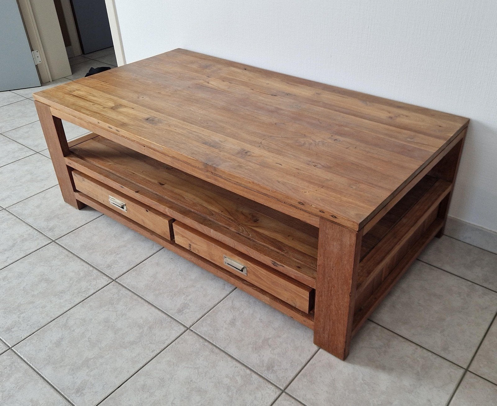 Massief Teakhouten Salontafel, Huis en Inrichting, Tafels | Salontafels, Ophalen, Gebruikt, Teakhout, Modern en landelijke