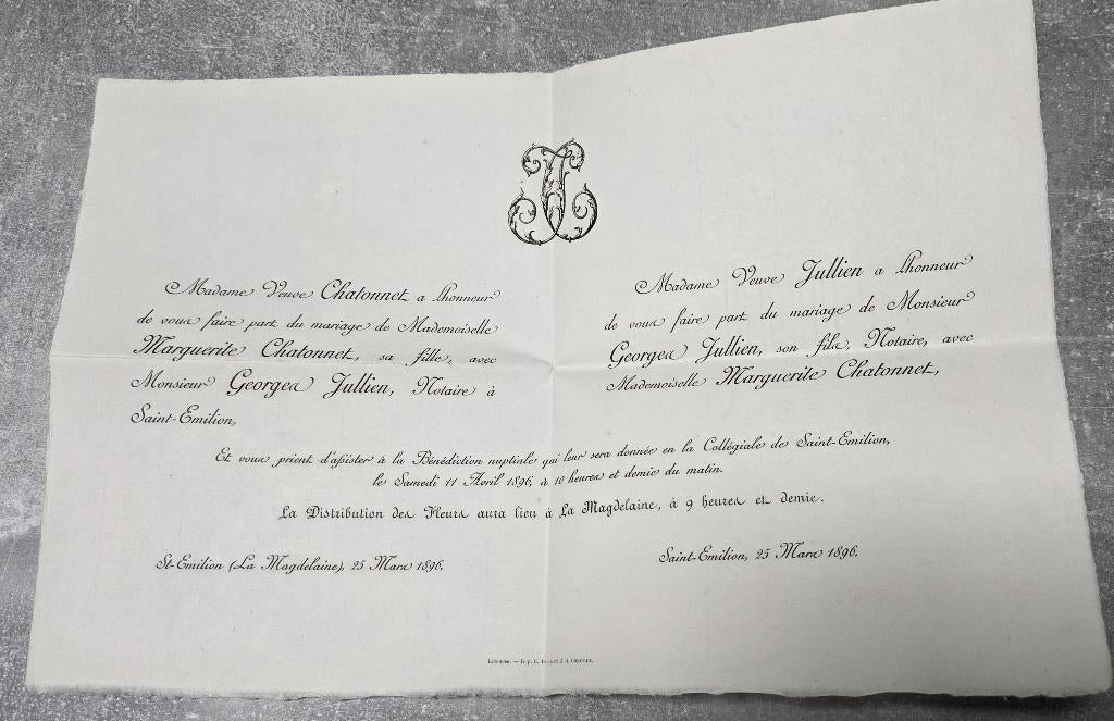 1896+Château Magdelaine+Saint-Émilion+Magdelaine+1896+Moueix, Verzamelen, Frankrijk, Ophalen of Verzenden, Zo goed als nieuw, Rode wijn