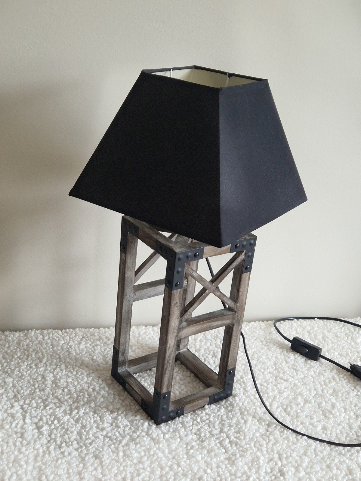 Tafellamp, Ophalen, Met kap, Industrieel, Hout