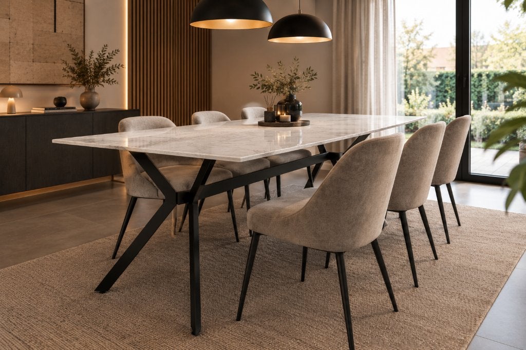 Keramische marmer binnen/buitentafel (200x90), Huis en Inrichting, Ophalen, 50 tot 100 cm, Zo goed als nieuw, Vijf personen of meer