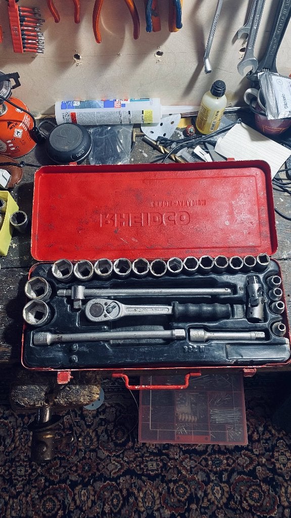 Rheidco doppenset / ratel 1/2", Doe-het-zelf en Bouw, Ophalen of Verzenden, Gebruikt, Sleutel/ratel