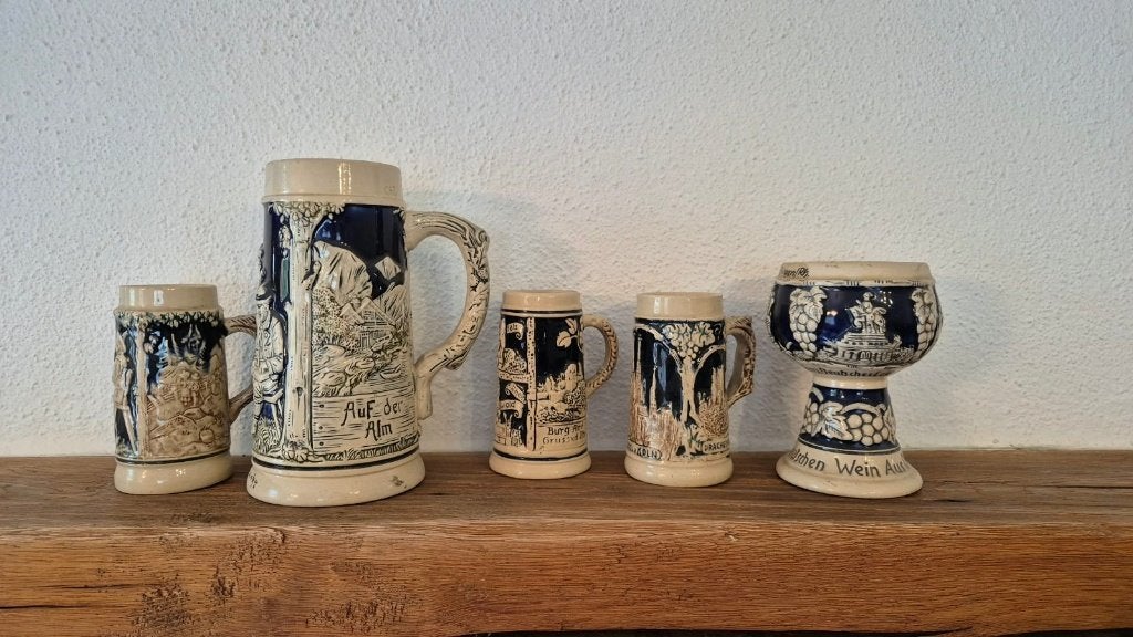 Mooi Lot van 5 Vintage Duitse Bierpullen & Wijnbeker, Ophalen of Verzenden