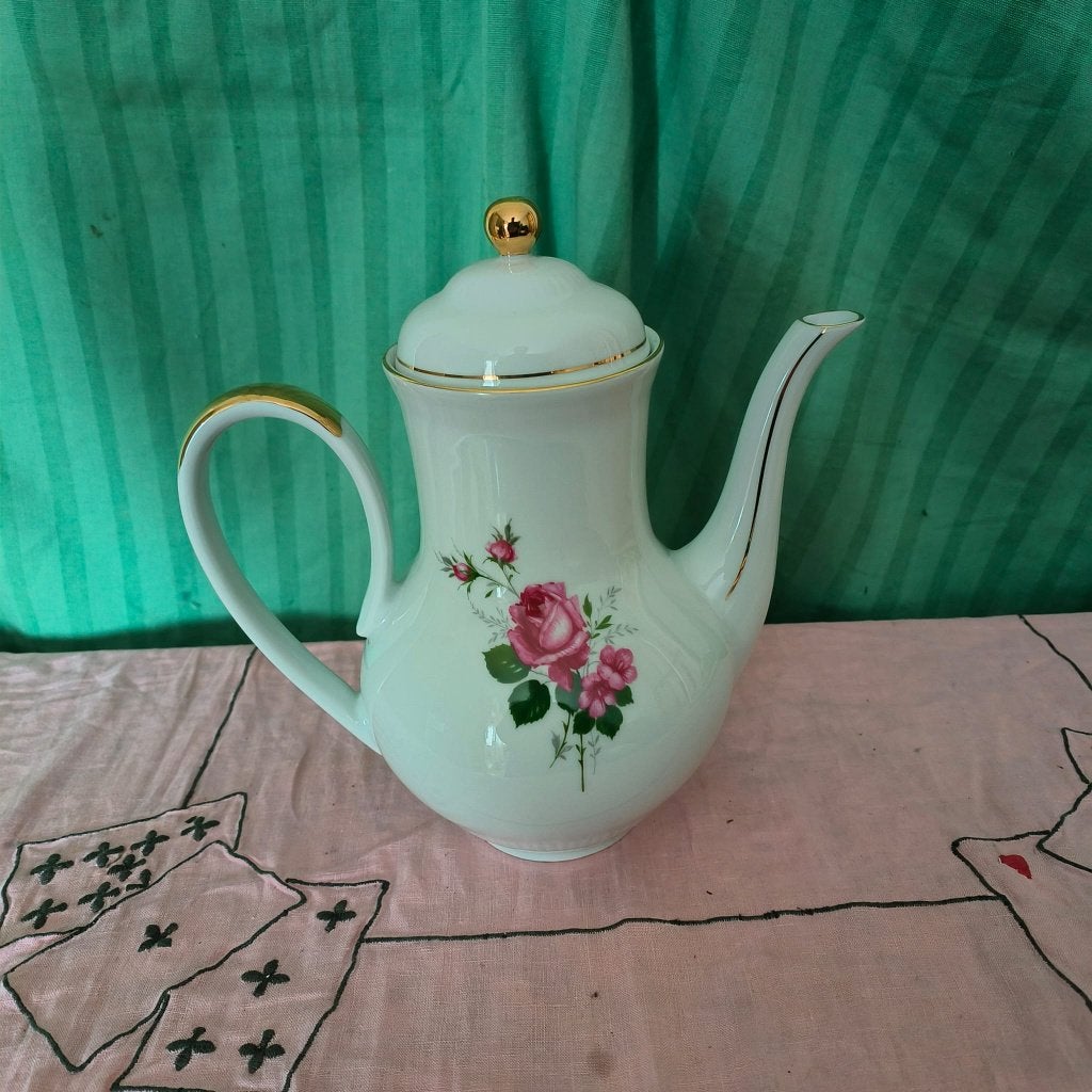 Koffiepot beschilderd met een roos van Bavaria, Ophalen of Verzenden