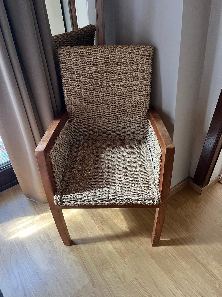 Prachtige stoel in teak met zeegras, Ophalen, Gebruikt, Bruin, Eén