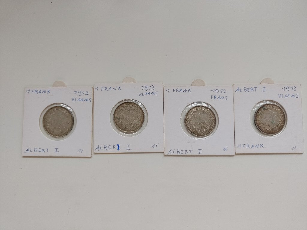 Zilveren Belgische munten 1 Fr. 1912 en 1913, Zilver, Ophalen of Verzenden, Losse munt, Zilver