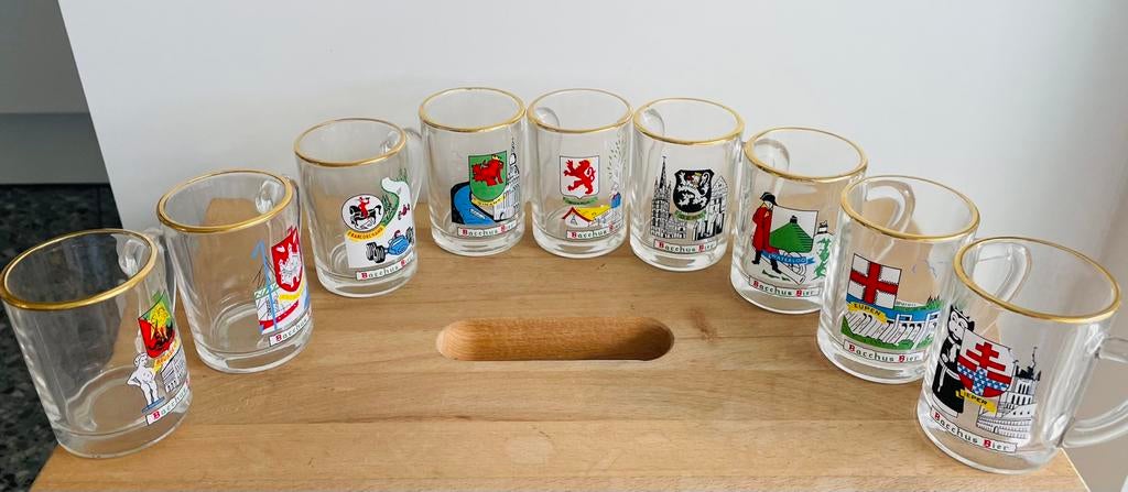 Set 9 Bacchus bierglaasjes Belgische steden, Ophalen of Verzenden, Zo goed als nieuw