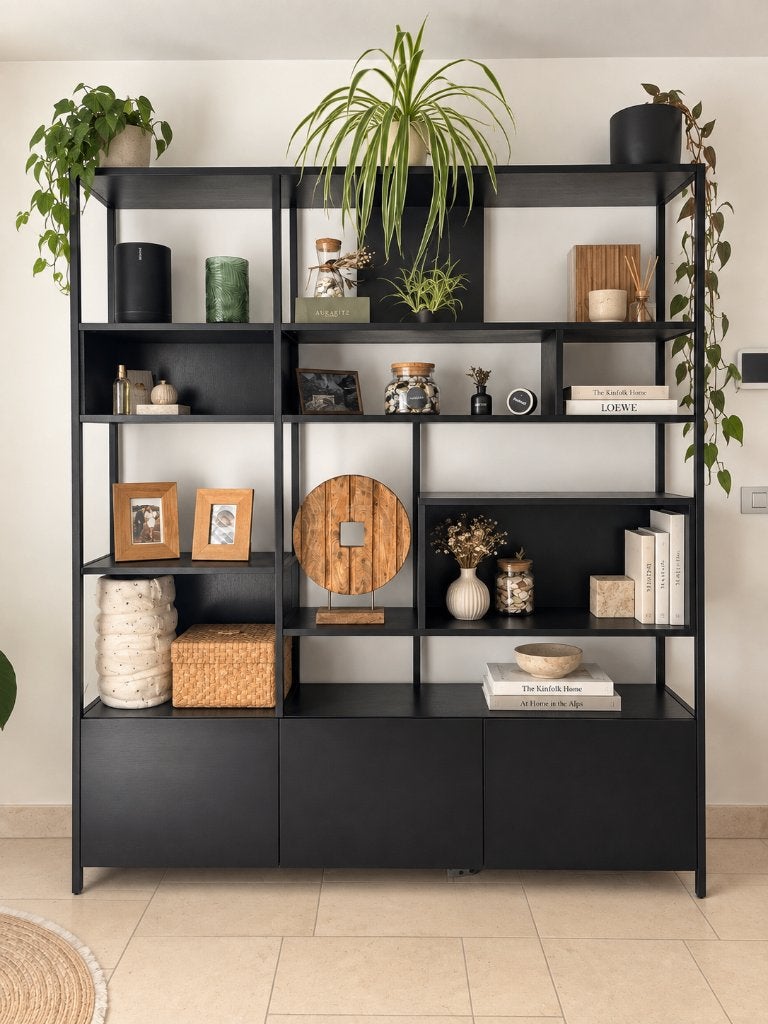 Armoire design - Bois noir avec pieds en acier, Avec porte(s), 25 à 50 cm, Modern / industrieel, 150 à 200 cm