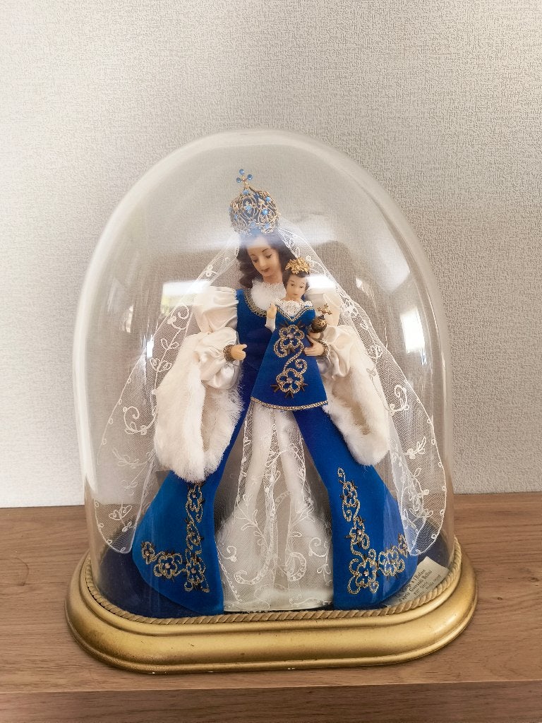 Religieus beeld van Maria met Kind onder stolp, hoogte 37cm, Antiek en Kunst, Ophalen