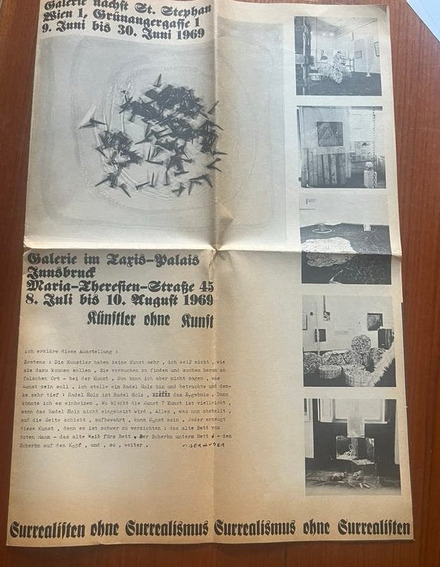 Oswald Oberhuber krant pamflet 1969 kunstler ohne kunst, Ophalen of Verzenden, Krant