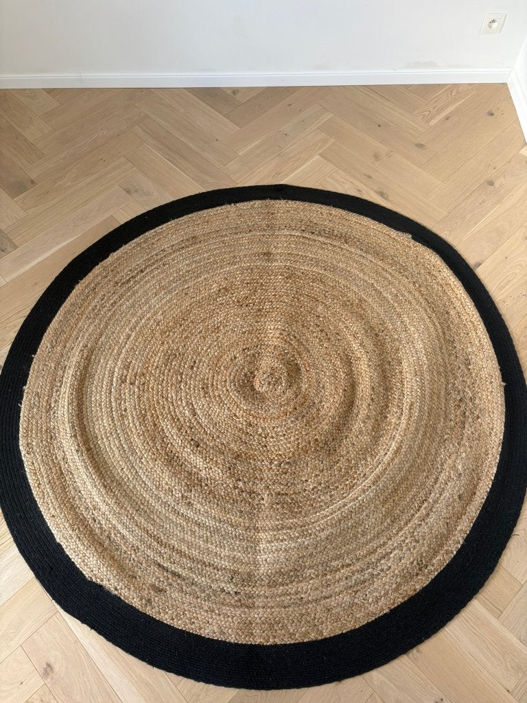 Tapis rond tressé en jute contour noir - D180, Maison & Meubles, Enlèvement