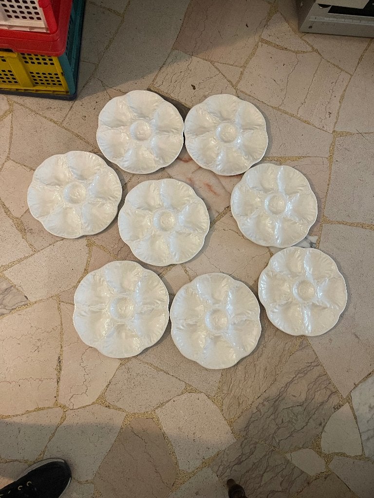 8 assiettes à huîtres en porcelaine de GIEN, Antiquités & Art, Enlèvement