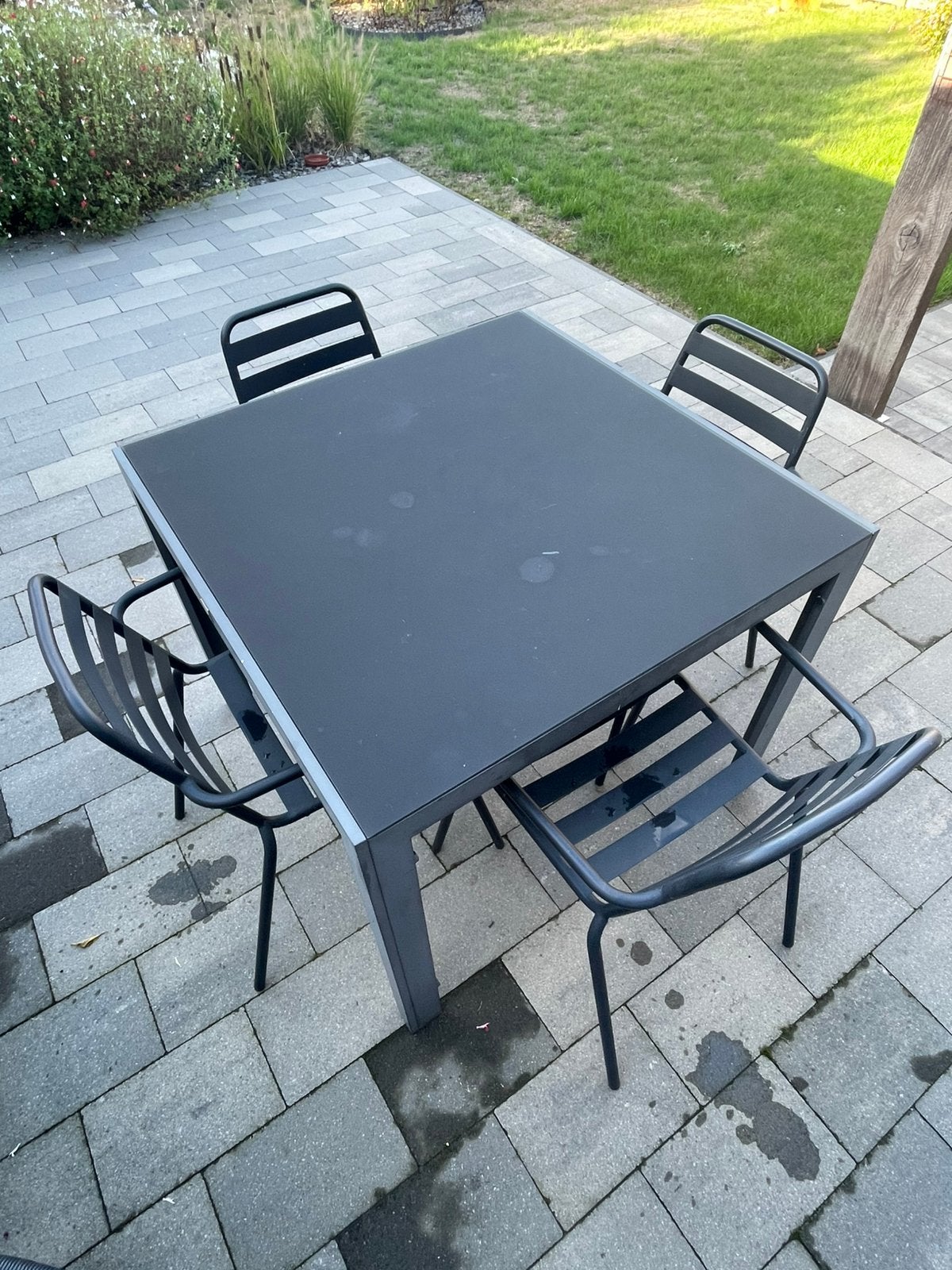 Vierkante tuintafel en vier stoelen, Ophalen, 4 zitplaatsen, Eettafel, Aluminium