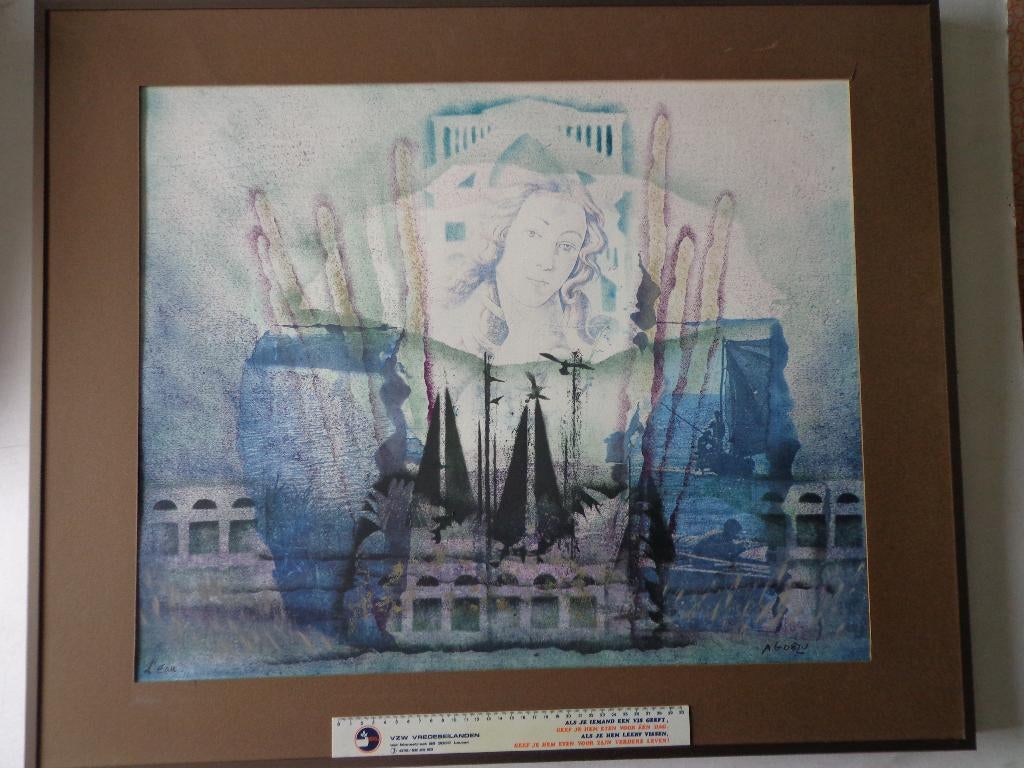 Schilderij / gemengde techniek André Goezu "L'eau", Antiek en Kunst, Kunst | Schilderijen | Modern, Ophalen