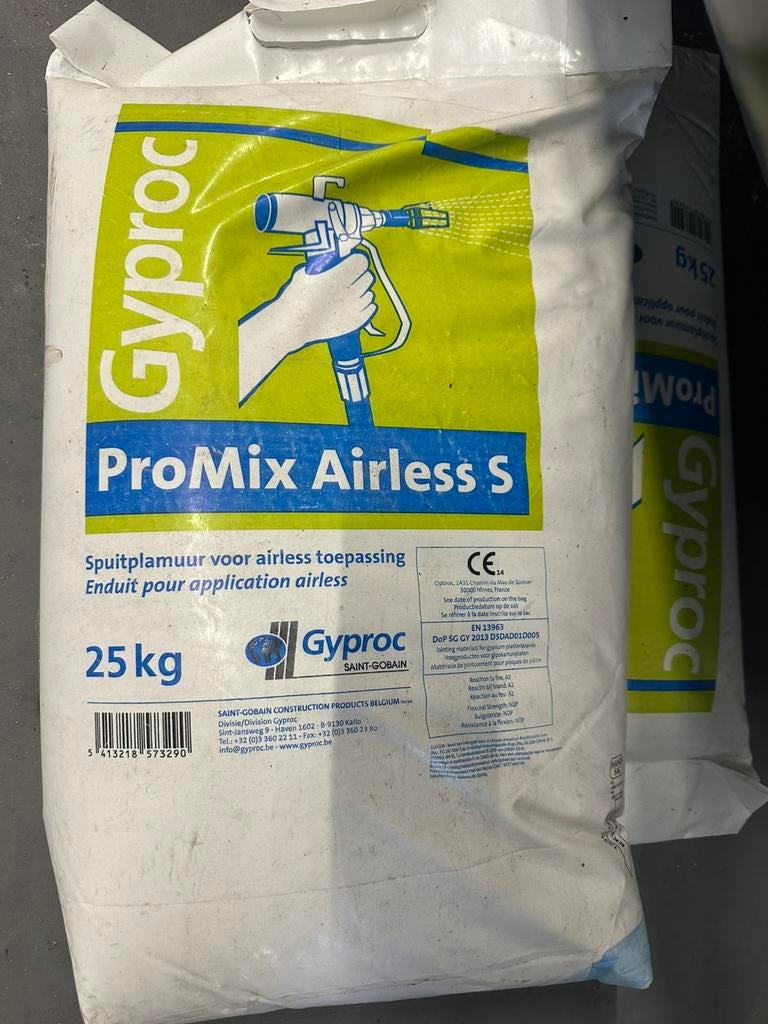 2 x 25kg Gyproc spuitplamuur Promix Airless S 25kg., Doe-het-zelf en Bouw, Ophalen, Nieuw
