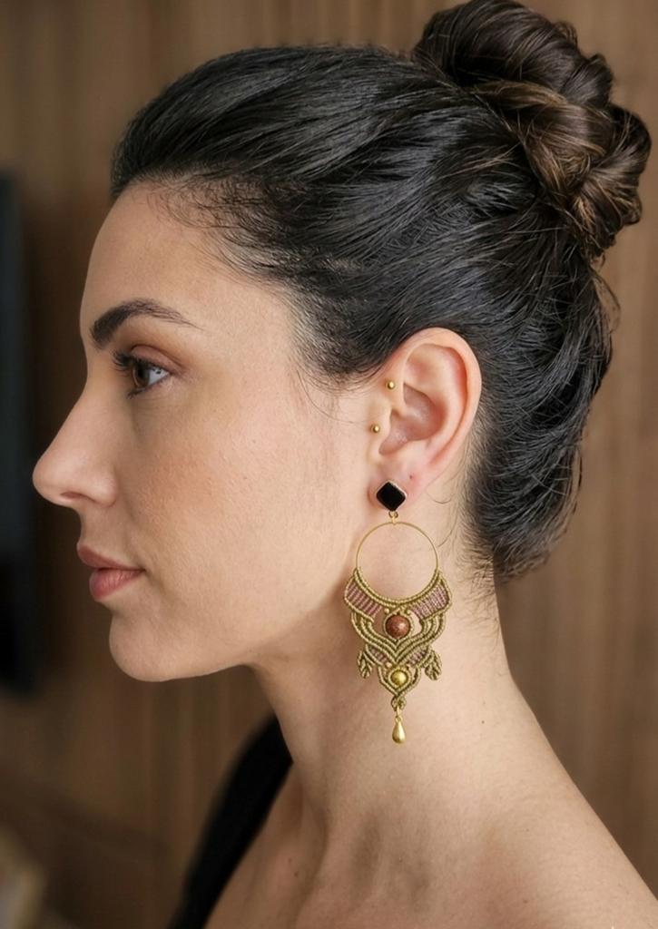 Boucles d'oreilles Macramé Fait Main - Style Bohème, Enlèvement ou Envoi, Or, Or