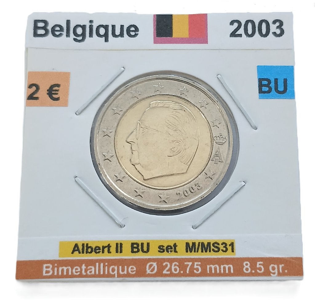 Belgique 2 €uros Albert II année 2003 neuve en BU ., Envoi, Belgique, 2 euros, Monnaie en vrac