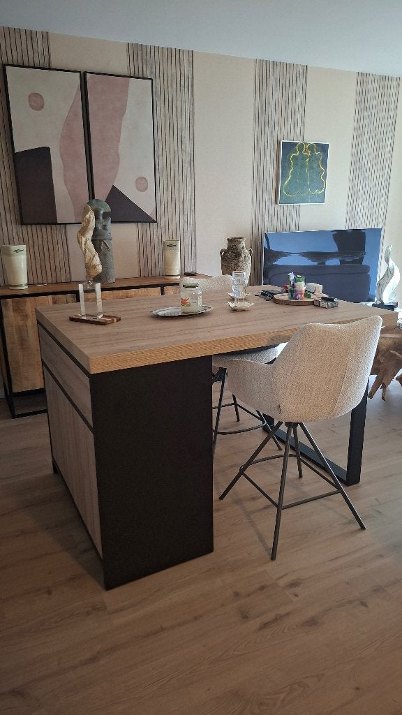 Keuken eiland met bergruimte, Ophalen, 100 tot 150 cm, 75 cm of meer, Beige