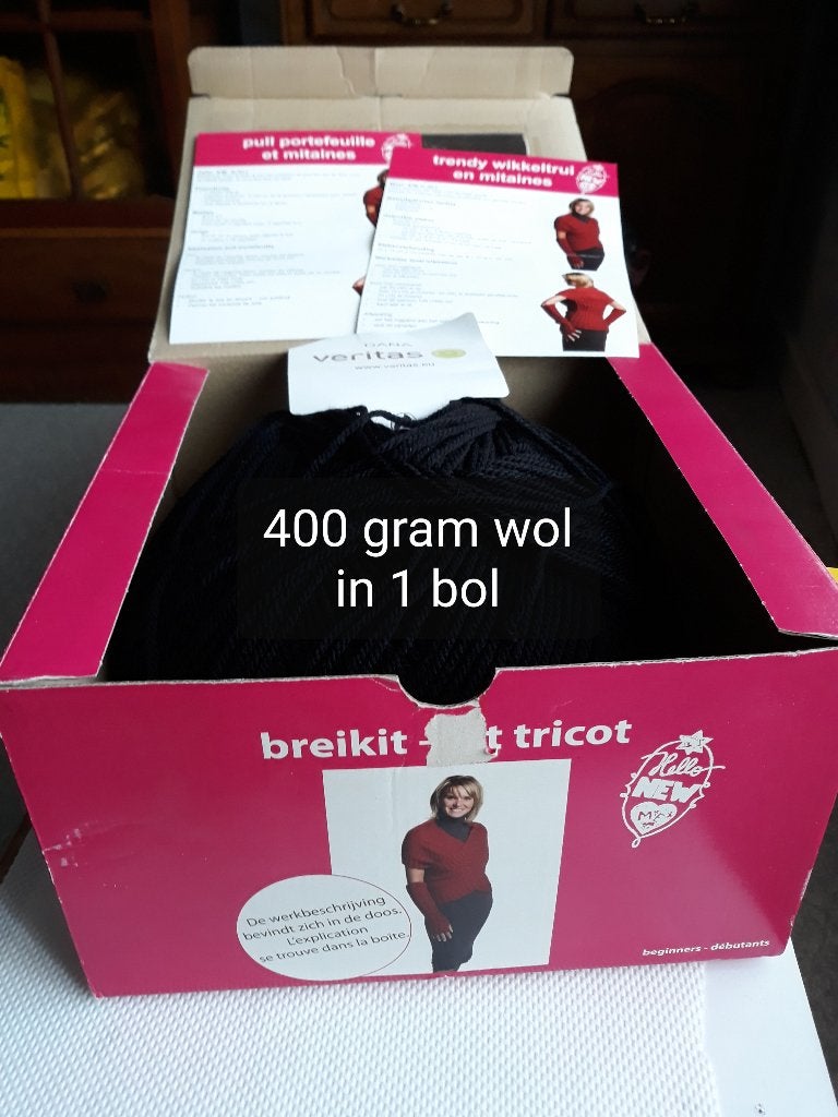 Breikit Veritas bol 400gr+patroon acryl+wol zwart hakenNIEUW, Ophalen, Nieuw, Breien of Haken, Overige typen