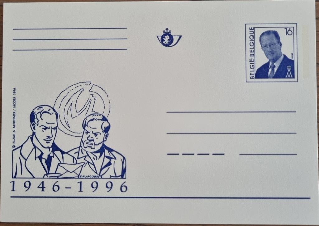 Briefkaart ** Blake en Mortimer 1946 - 1996, Verzamelen, Verzenden, 1980 tot heden, Ongelopen