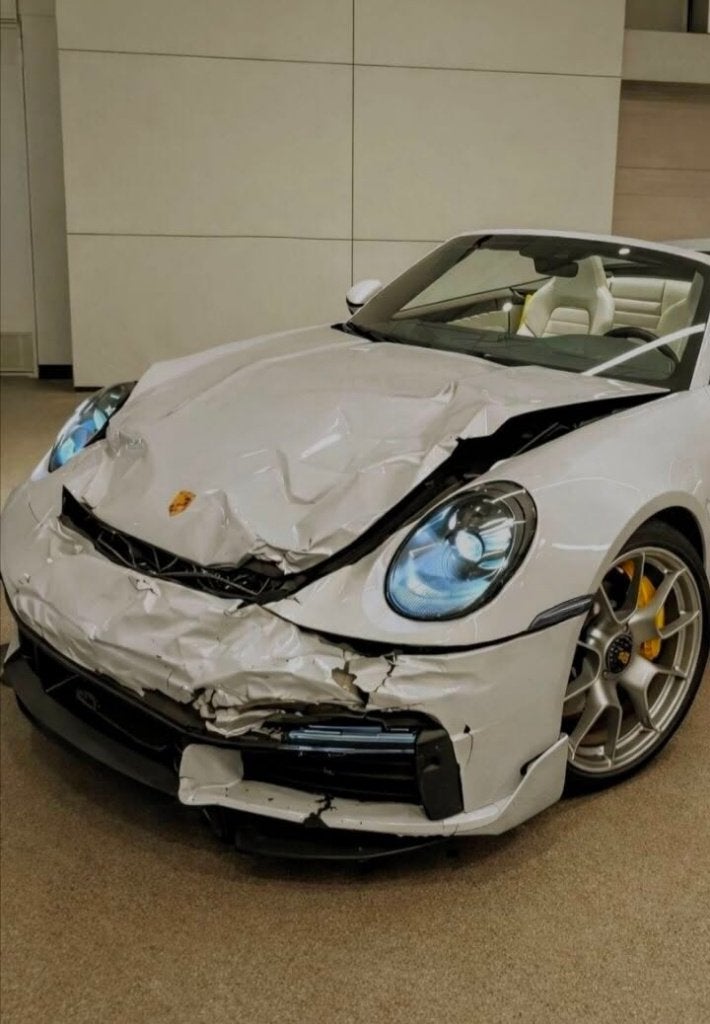 Porsche 911 turbo s 2023 met schade, Auto's, Porsche, 4 zetels, Euro 6, Cabriolet, Overige kleuren