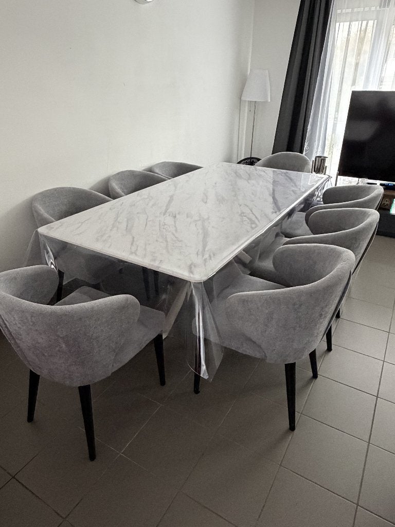 eettafel met grijs gestoffeerde stoelen te koop, Huis en Inrichting, Ophalen, Gebruikt