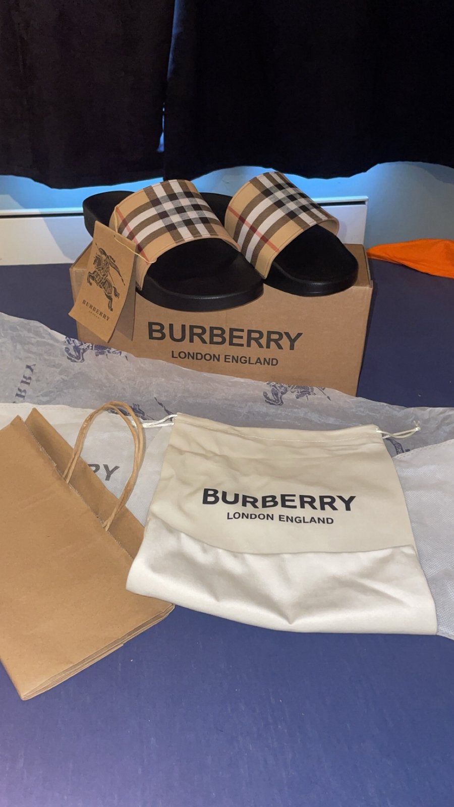 Burberry Classic Check Slide Sandals, Kleding | Heren, Riemen en Ceintuurs, Ophalen of Verzenden, Zo goed als nieuw, Zwart