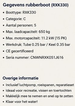 RUBBERBOOT 3M30 NOAHYACHTS, Watersport en Boten, Rubberboten, Ophalen, Aluminium, Gebruikt, Peddels