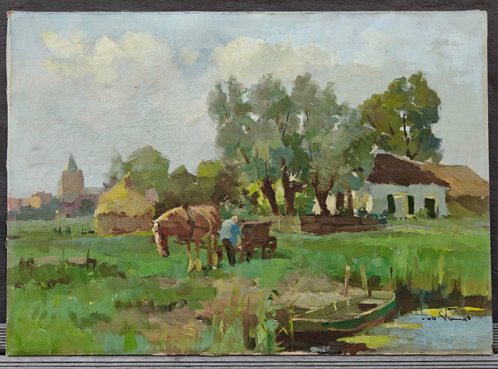 Landschap, olieverf op doek. 70cm x 50cm., Ophalen of Verzenden, Olieverf, Landschap, Doek