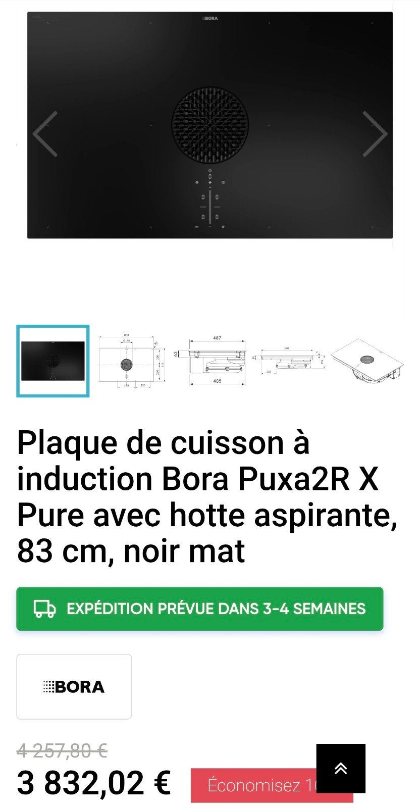 Taque BORA Puxa2R., Neuf, Classe énergétique A ou plus économe, Encastré, Enlèvement