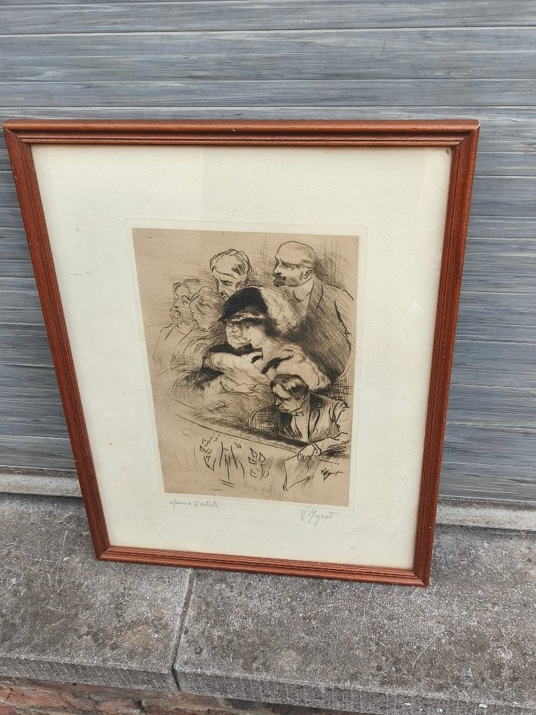 eau forte le theatre signe victor mignont, Antiek en Kunst, Ophalen of Verzenden