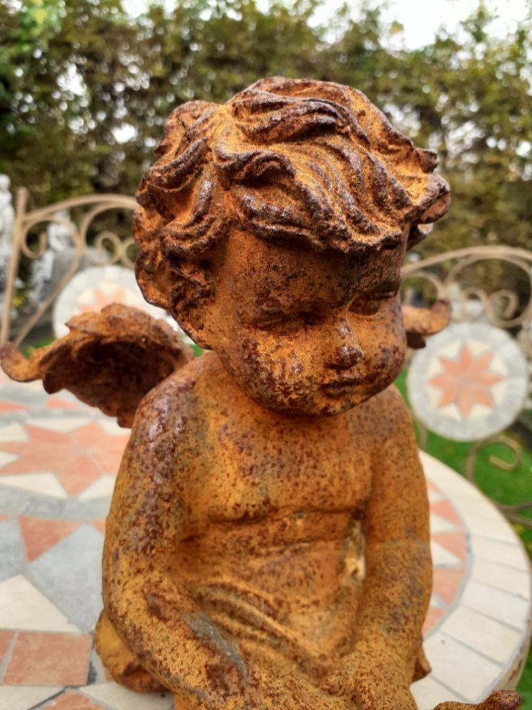 ANGE,ANGELOT A L'OISEAU  EN FONTE PATINEE, Enlèvement ou Envoi, Comme neuf, Autres matériaux, Ange