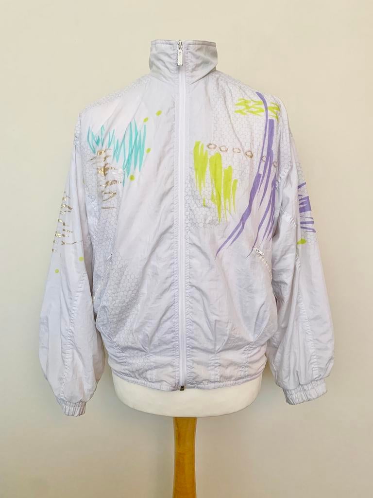 Adidas Patterned & Glittered Light White 80s 90s Rare Jacket, Maat 48/50 (M), Wit, Ophalen of Verzenden, ADIDAS