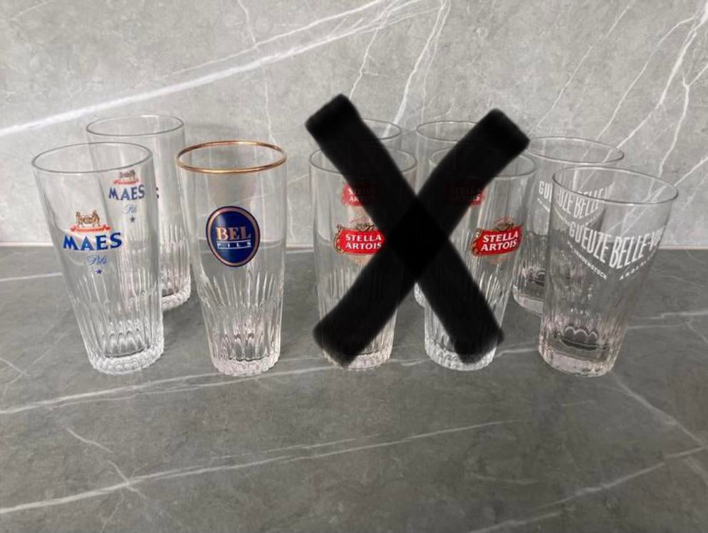 Bierglazen Maes, Bel pils, Geuze Bellevue, …, Verzamelen, Ophalen, Gebruikt